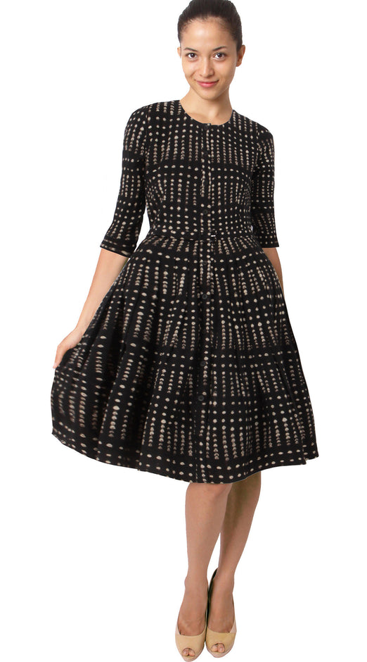 3/4 Sleeve | Klot Shibori Dark | Dark Black Ivory | Front | Dress By Samantha Sung