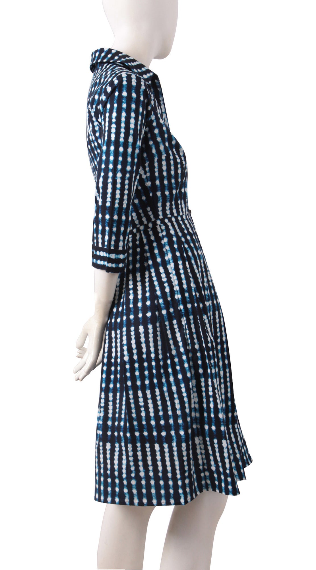 3/4 Sleeve | Knot Shibori | Midnight Blue White | Right | Shirt Dress By Samantha Sung