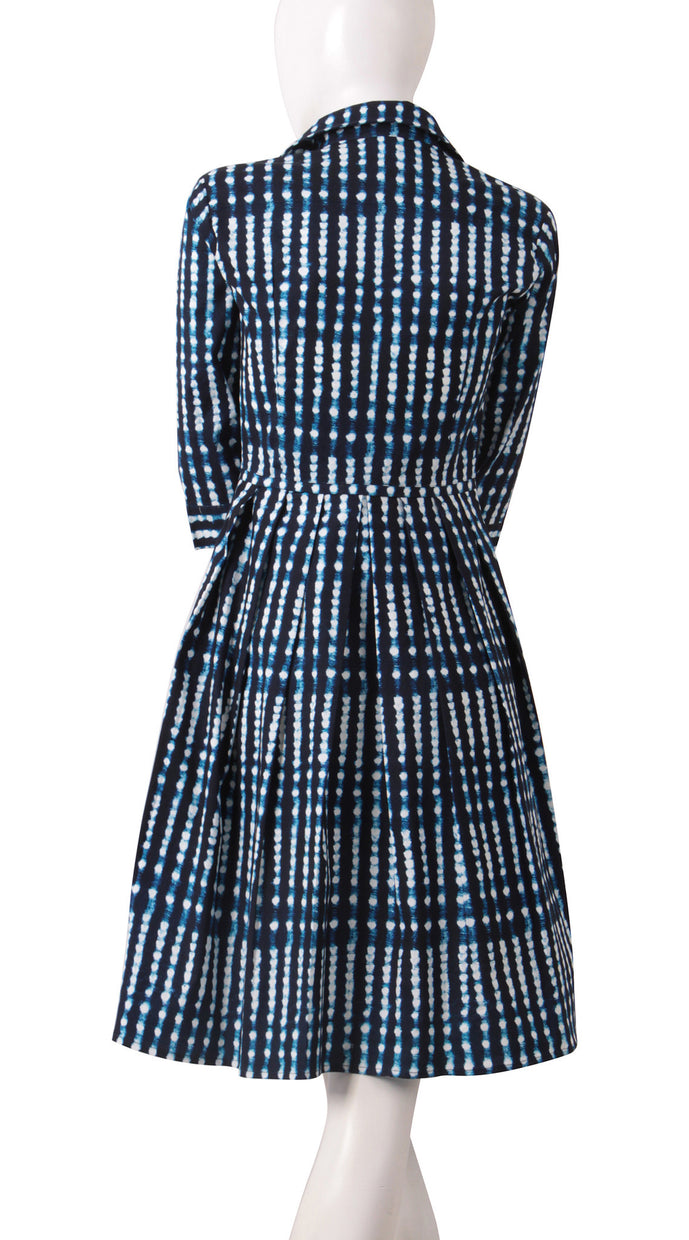 3/4 Sleeve | Knot Shibori | Midnight Blue White | Back | Shirt Dress By Samantha Sung
