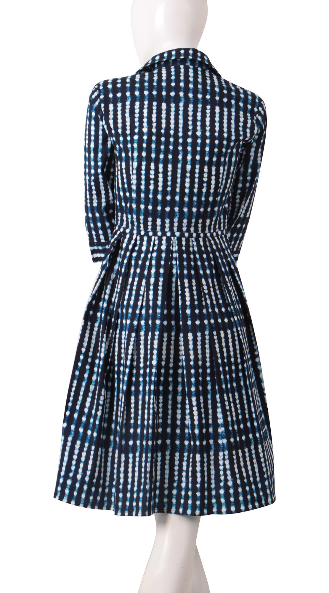 3/4 Sleeve | Knot Shibori | Midnight Blue White | Back | Shirt Dress By Samantha Sung