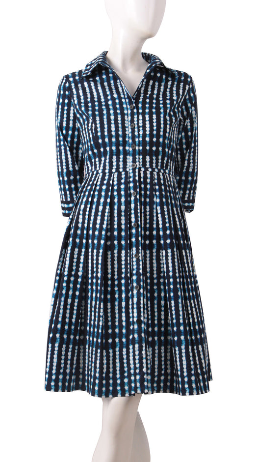 3/4 Sleeve | Knot Shibori | Midnight Blue White | Style | Shirt Dress By Samantha Sung