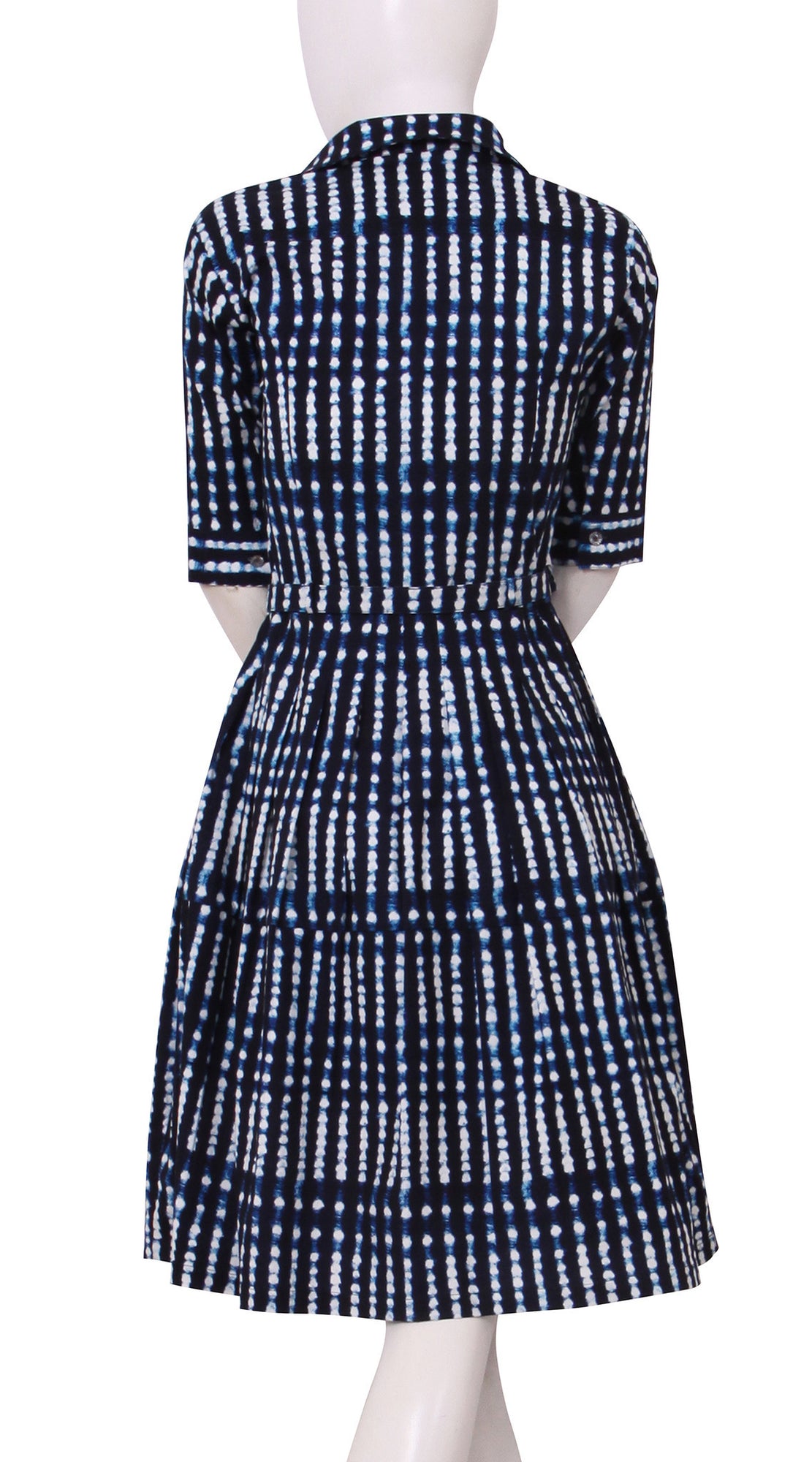 1/2 Sleeve | Knot Shibori | Midnight Blue White | Back | Shirt Dress By Samantha Sung