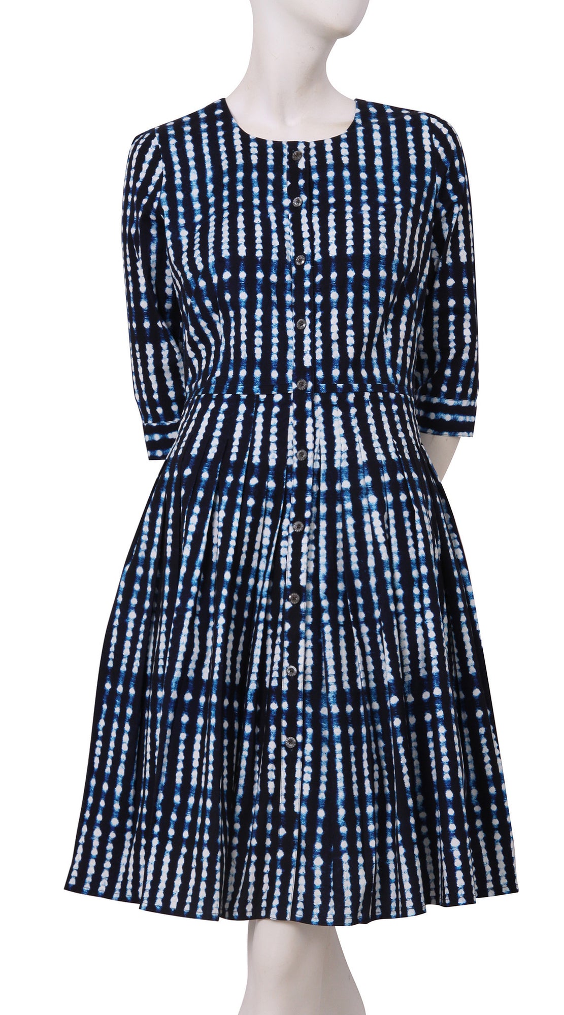 3/4 Sleeve | Knot Shibori | Midnight Blue White | Front | Dress By Samantha Sung