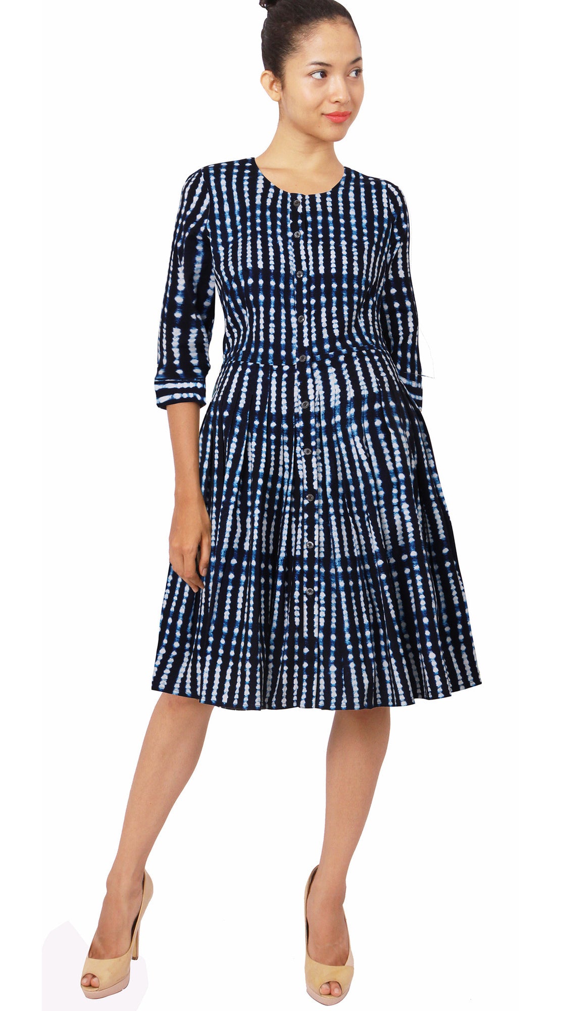 3/4 Sleeve | Knot Shibori | Midnight Blue White | Style | Dress By Samantha Sung