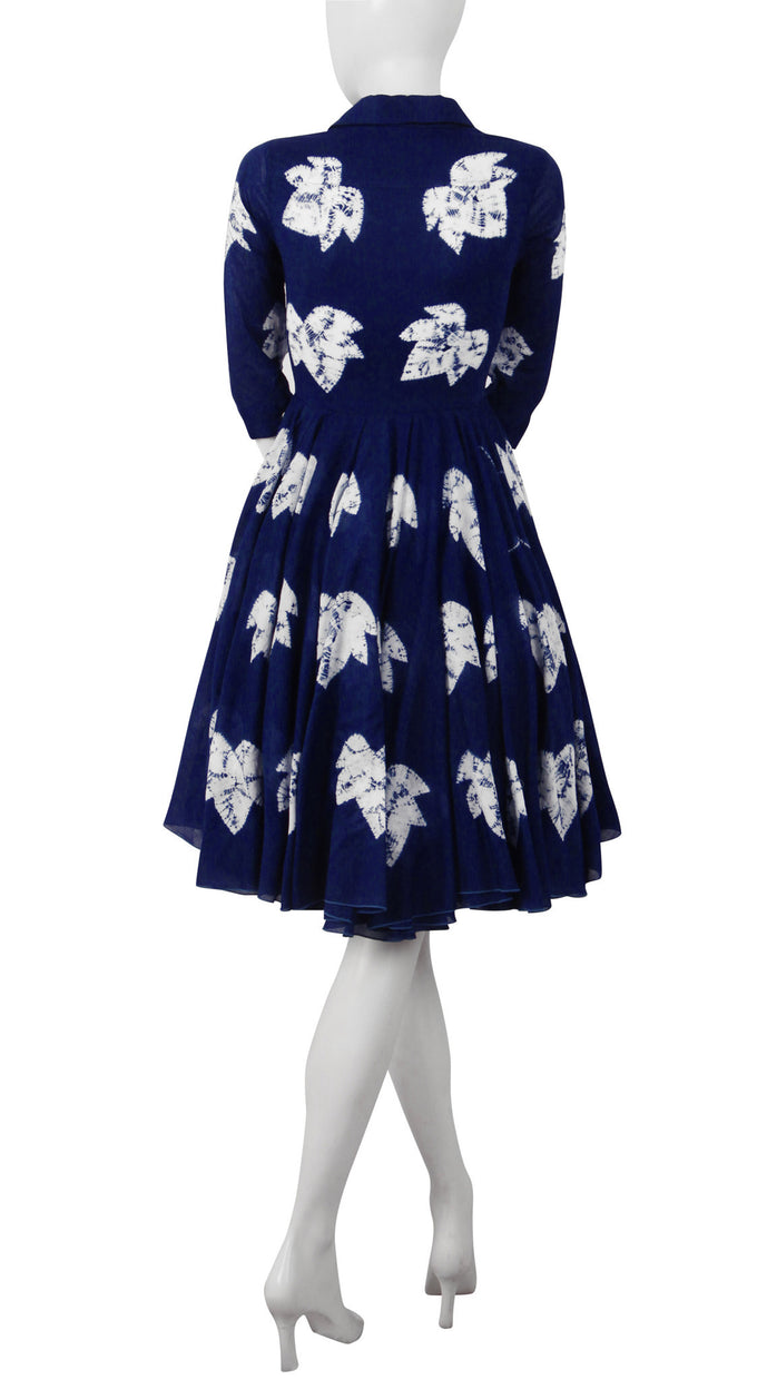 3/4 Sleeve | Leaf Shibori | Indigo | Back | Shirt Dress By Samantha Sung