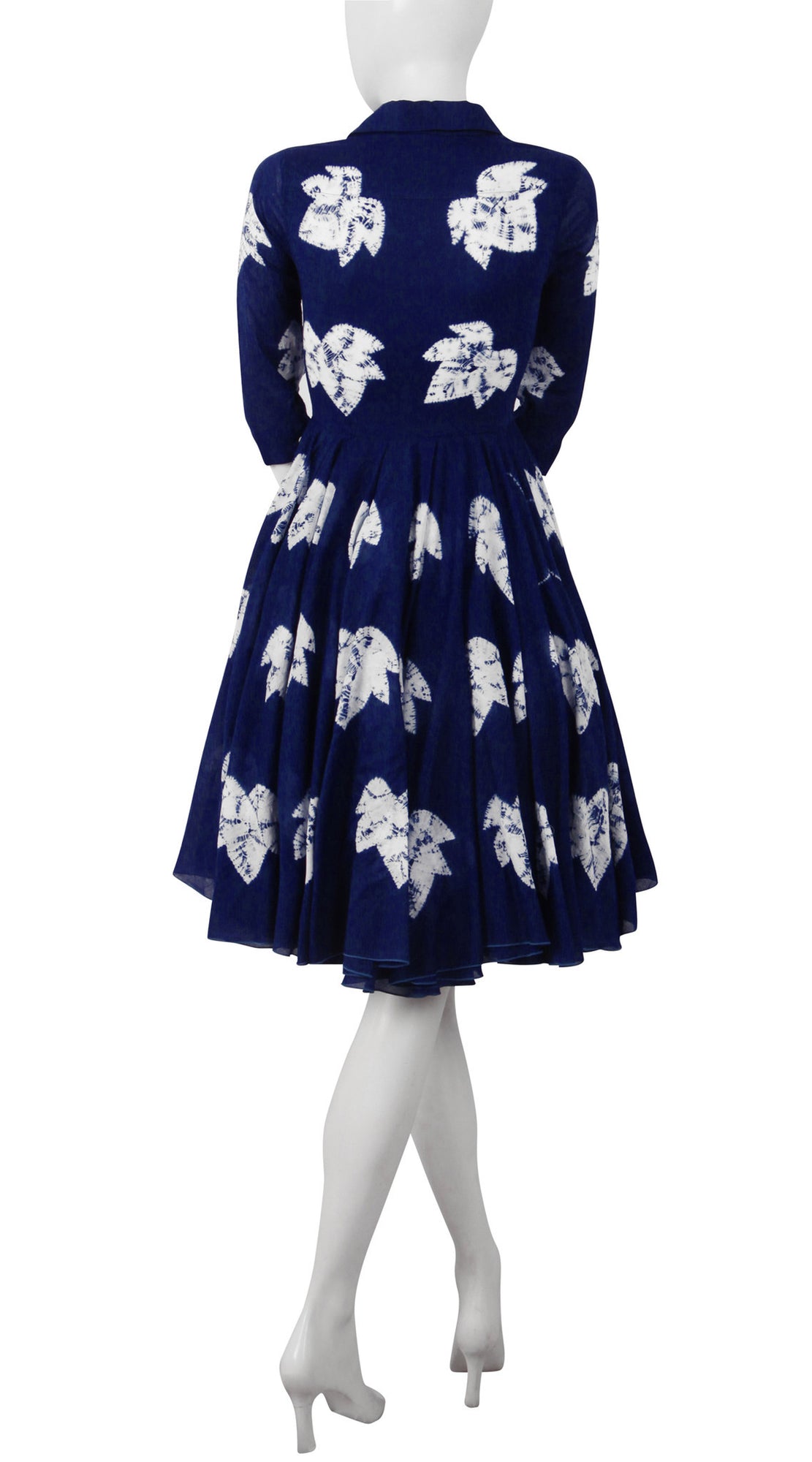 3/4 Sleeve | Leaf Shibori | Indigo | Back | Shirt Dress By Samantha Sung