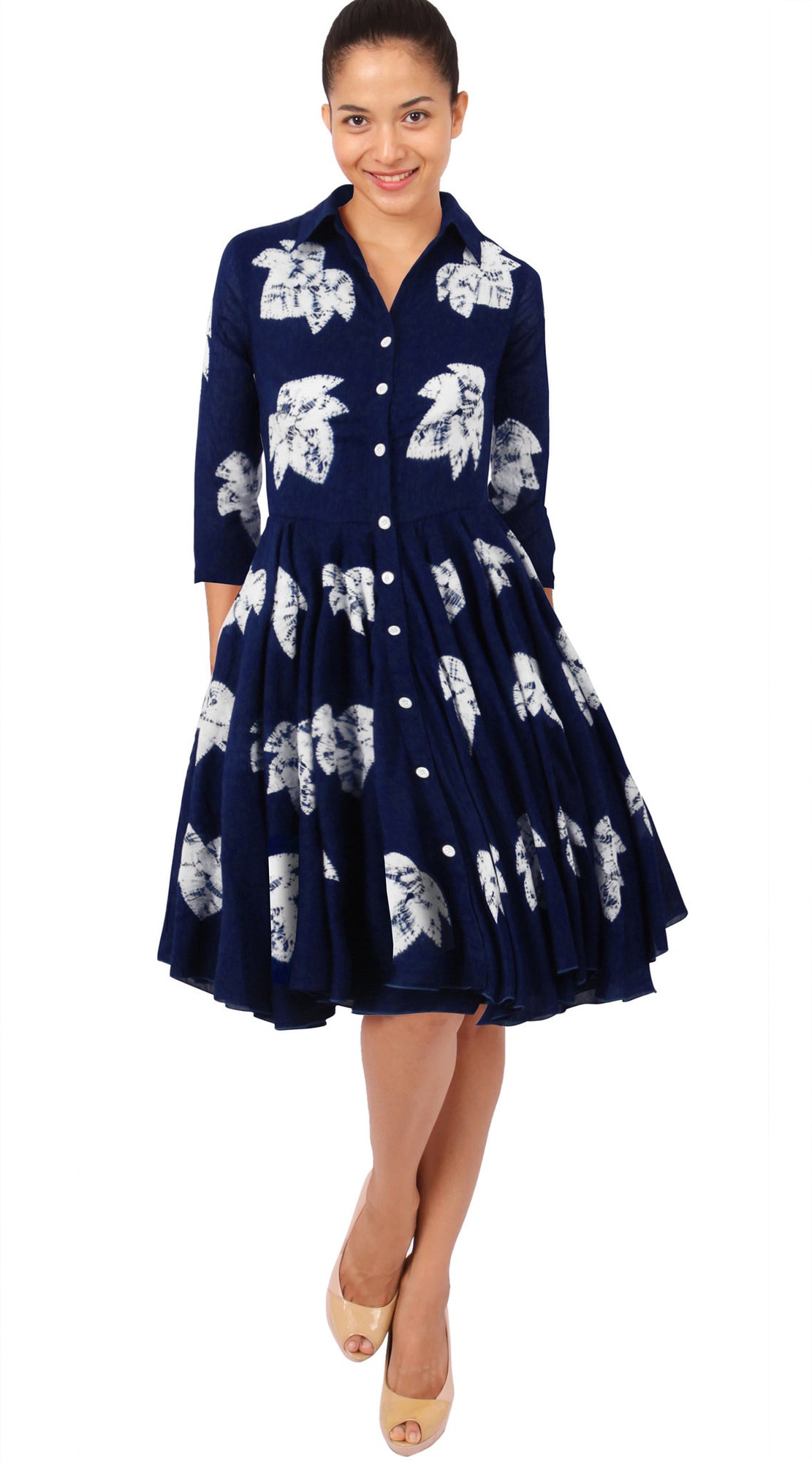 3/4 Sleeve | Leaf Shibori | Indigo | Style | Shirt Dress By Samantha Sung