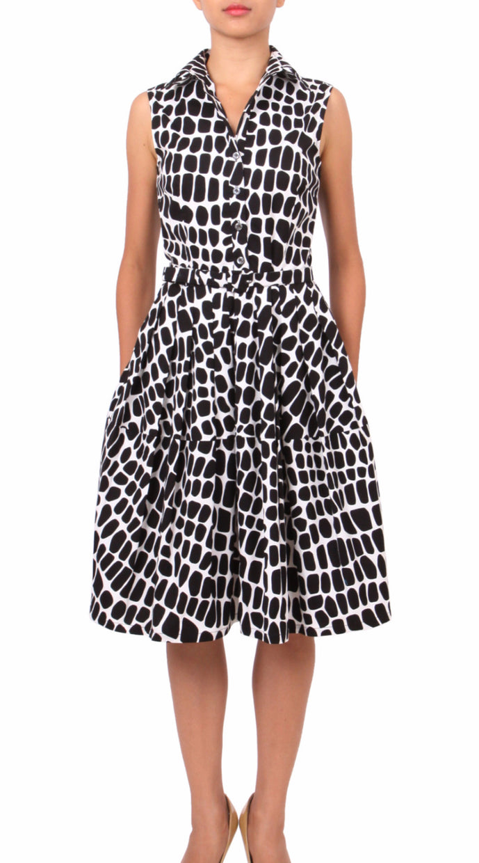 Sleeveless | Love Python | White Black | Front | Shirt Dress By Samantha Sung