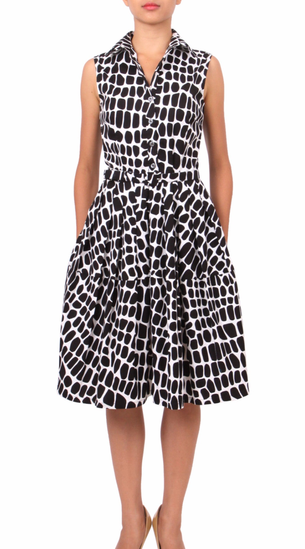 Sleeveless | Love Python | White Black | Front | Shirt Dress By Samantha Sung
