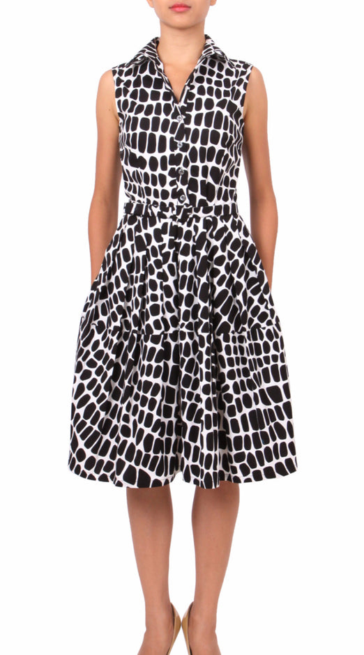 Sleeveless | Love Python | White Black | Front-1 | Shirt Dress By Samantha Sung
