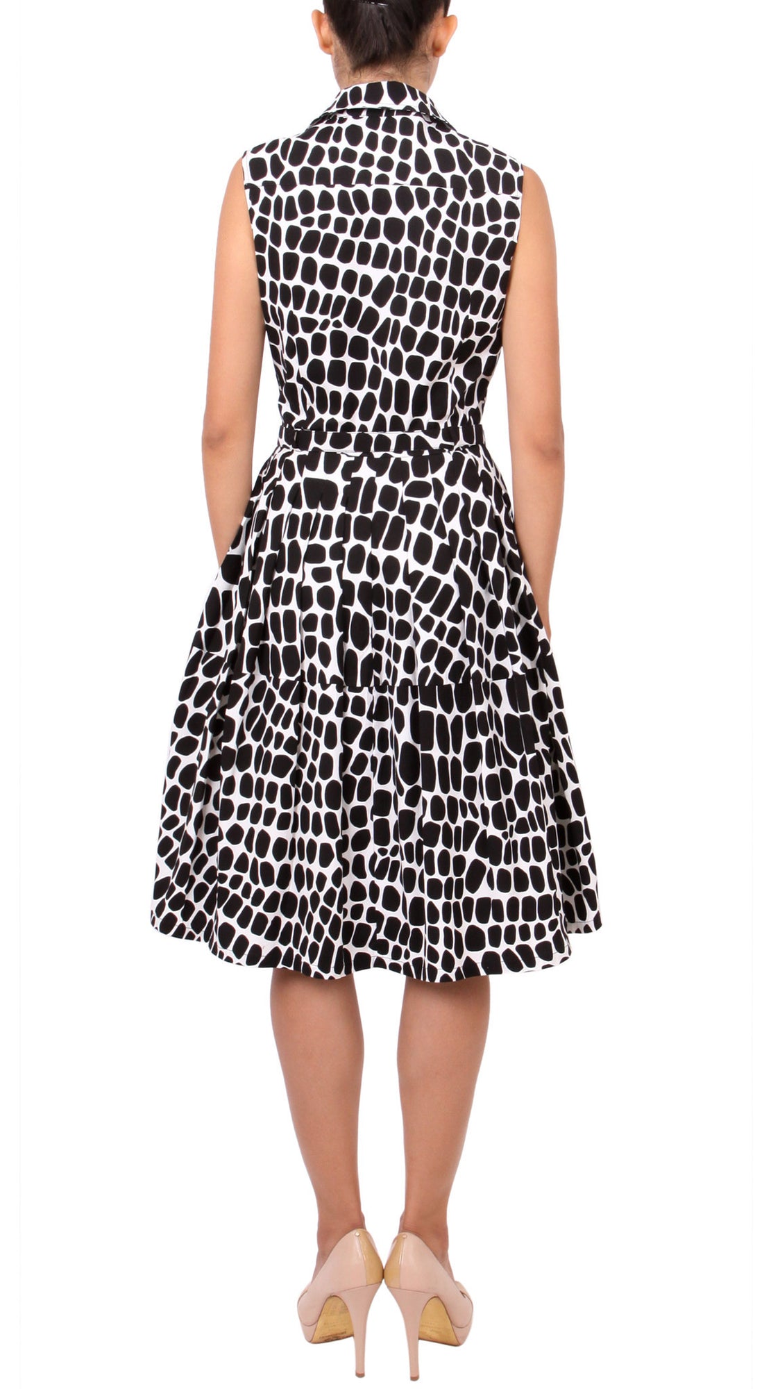 Sleeveless | Love Python | White Black | Back | Shirt Dress By Samantha Sung