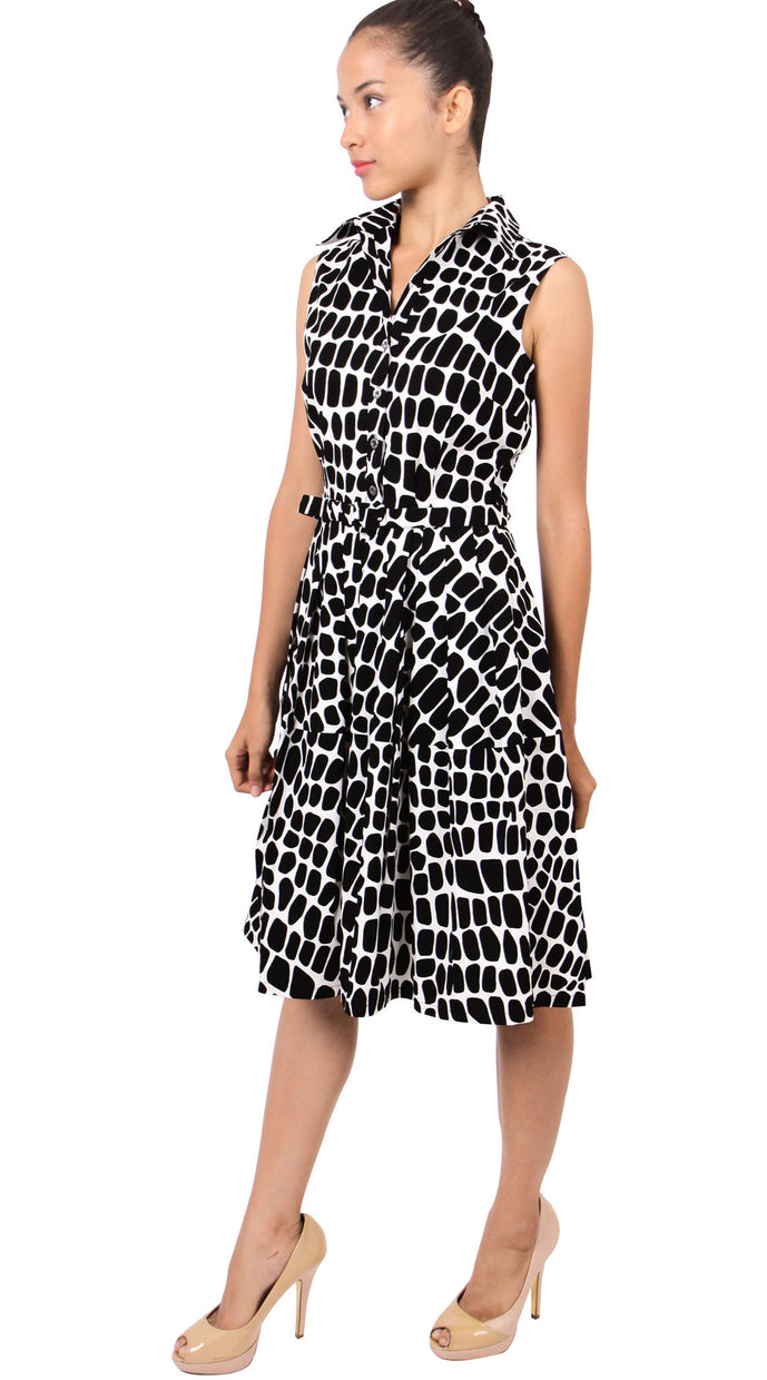 Sleeveless | Love Python | White Black | Front-1 | Shirt Dress By Samantha Sung