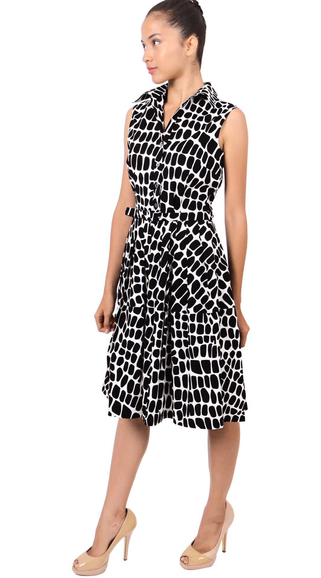 Sleeveless | Love Python | White Black | Front-1 | Shirt Dress By Samantha Sung