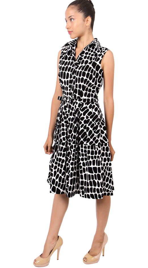 Sleeveless | Love Python | White Black | Front-1 | Shirt Dress By Samantha Sung