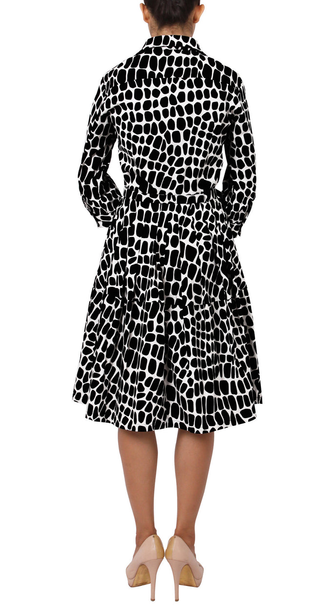 3/4 Sleeve | Love Python | White Black | Back | Shirt Dress By Samantha Sung