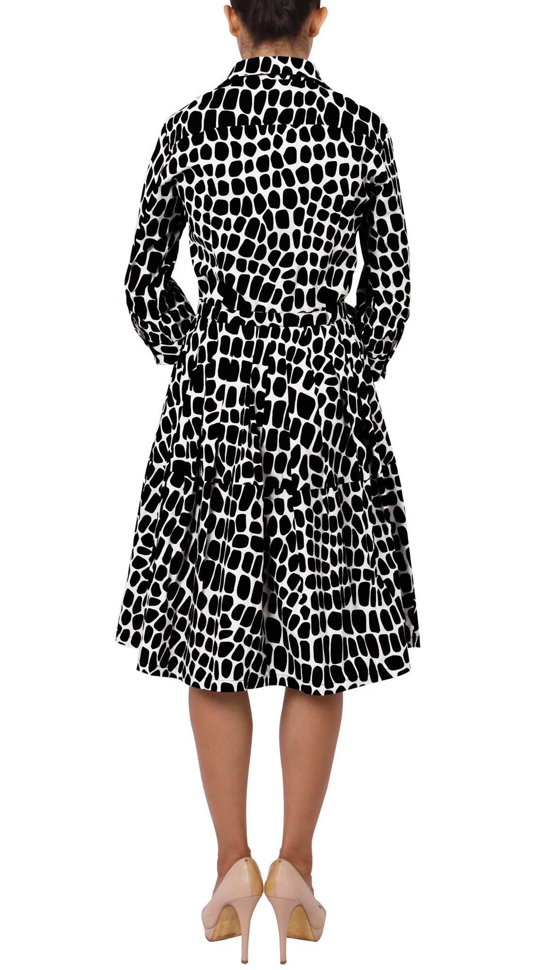 3/4 Sleeve | Love Python | White Black | Back | Shirt Dress By Samantha Sung