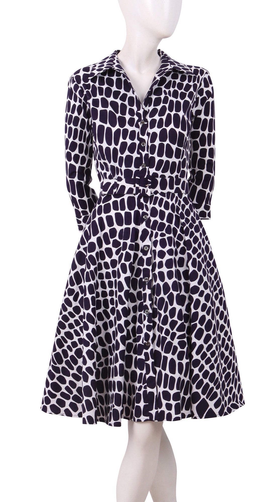 3/4 Sleeve | Love Python | White Lilac | Front | Shirt Dress By Samantha Sung