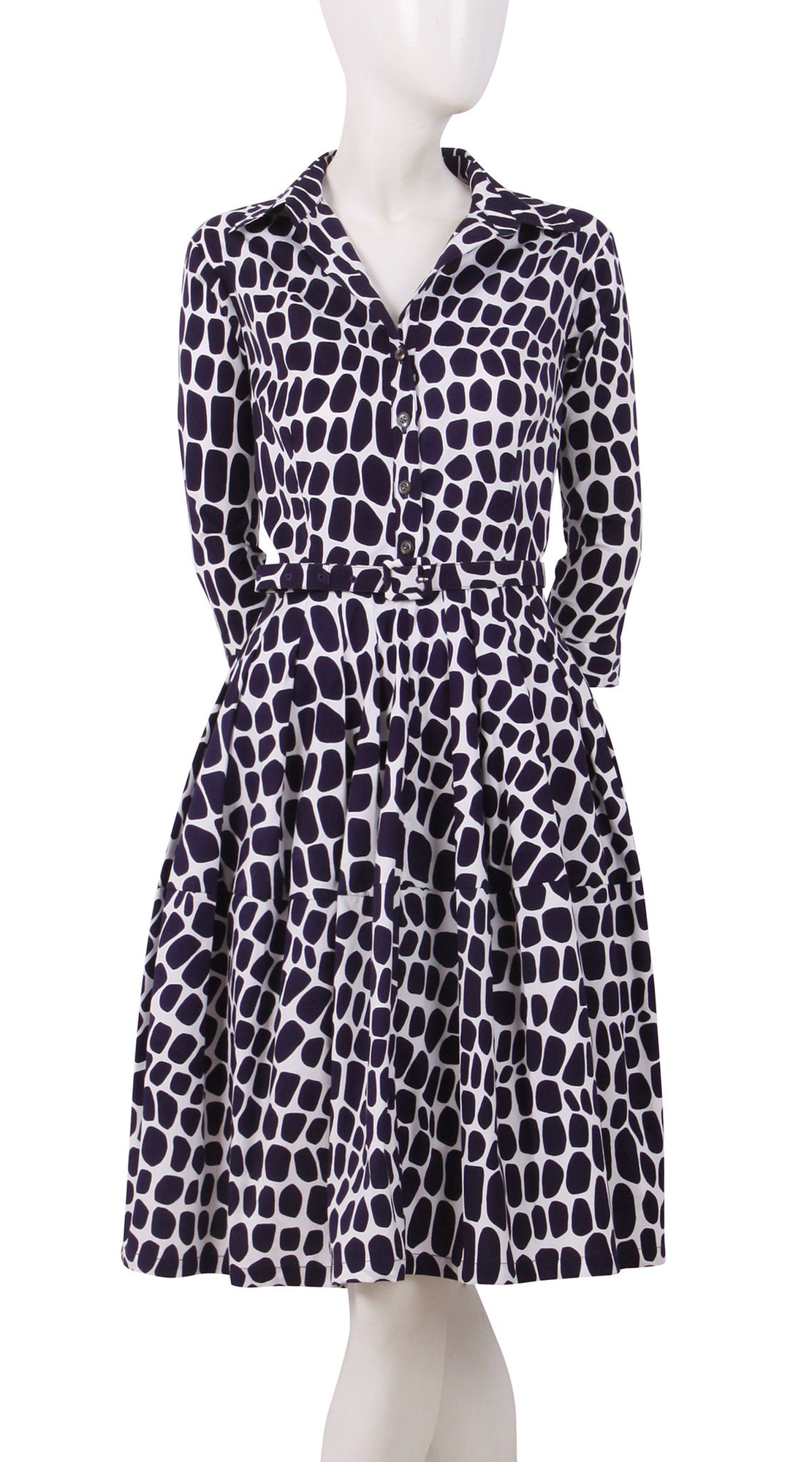 3/4 Sleeve | Love Python | White Lilac | Front | Shirt Dress By Samantha Sung