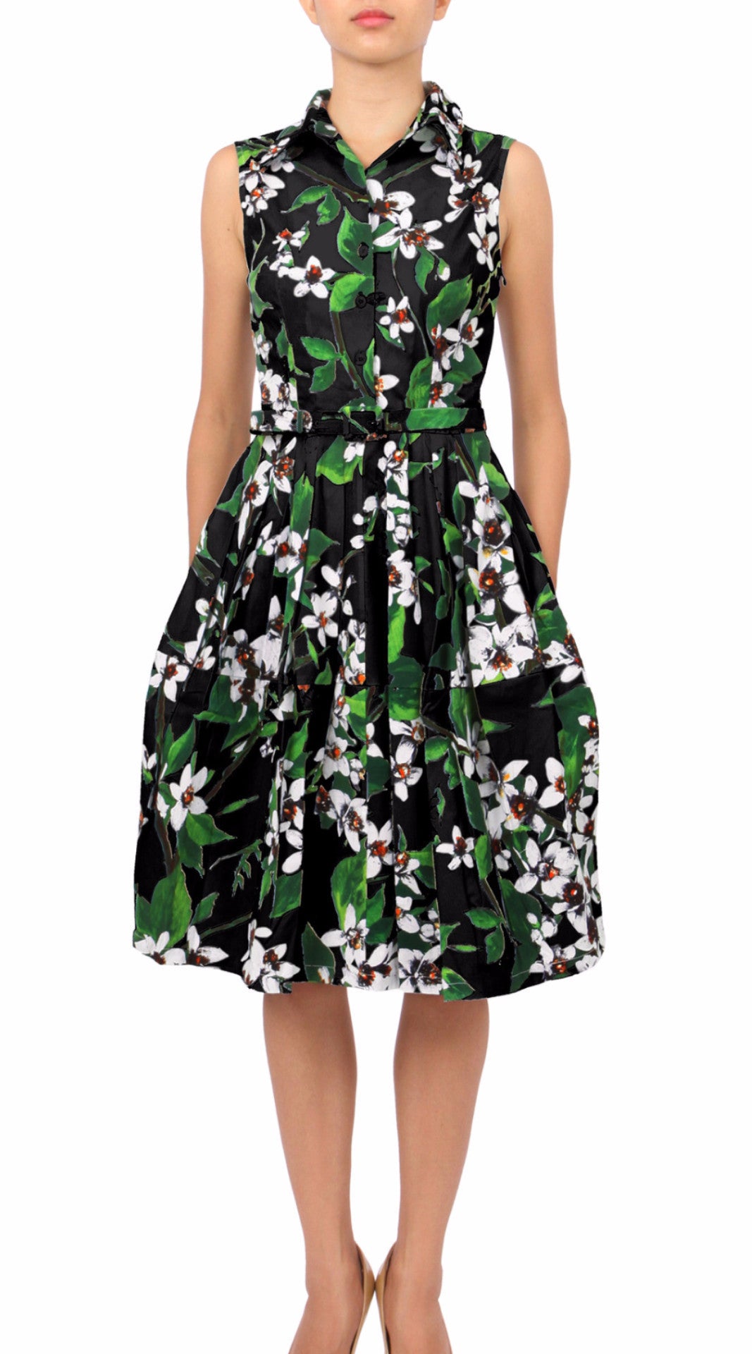 Sleeveless | Magnolia | Black White | Front | Shirt Dress By Samantha Sung