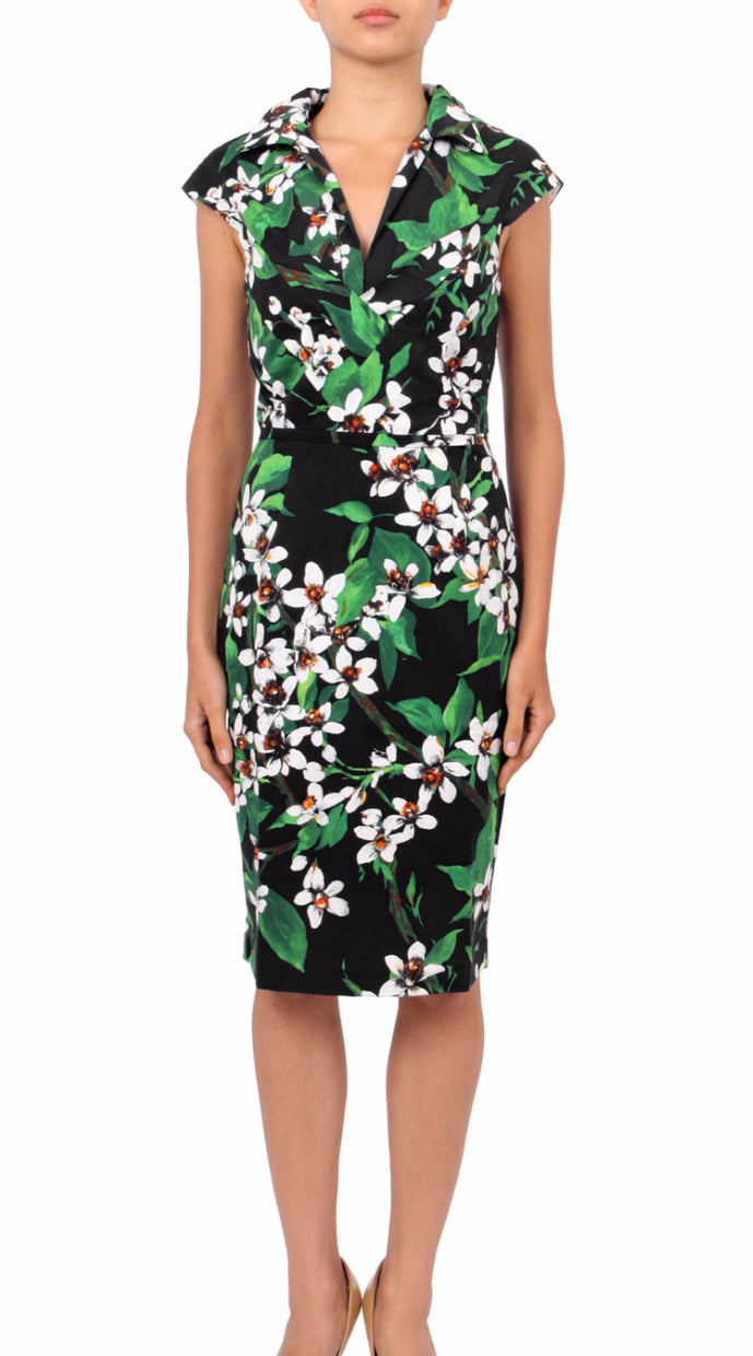 Cap Sleeve | Magnolia | Black White | Front | Dress By Samantha Sung