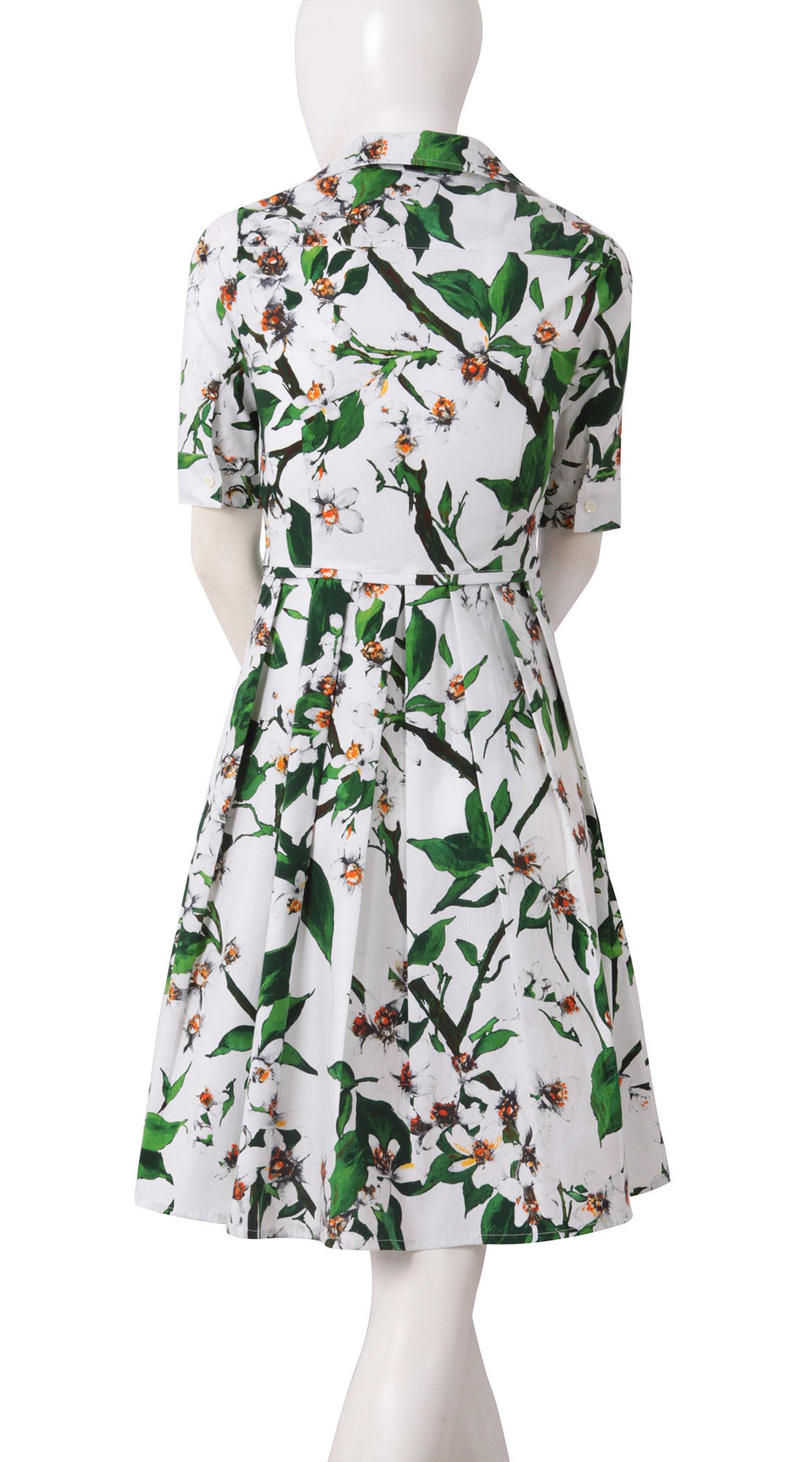 1/2 Sleeve | White Blossom | White White | Back | Shirt Dress By Samantha Sung