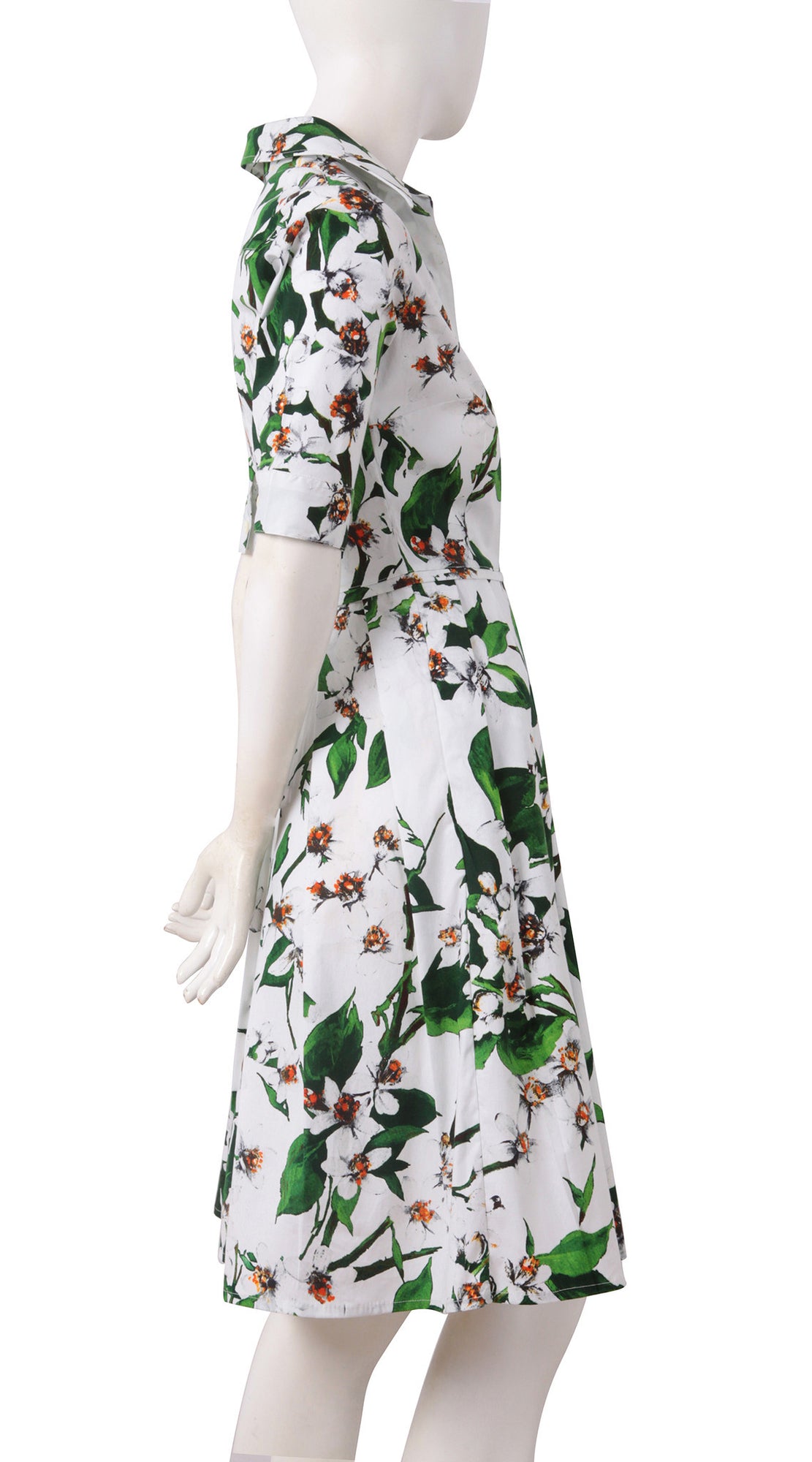 1/2 Sleeve | White Blossom | White White | Right | Shirt Dress By Samantha Sung