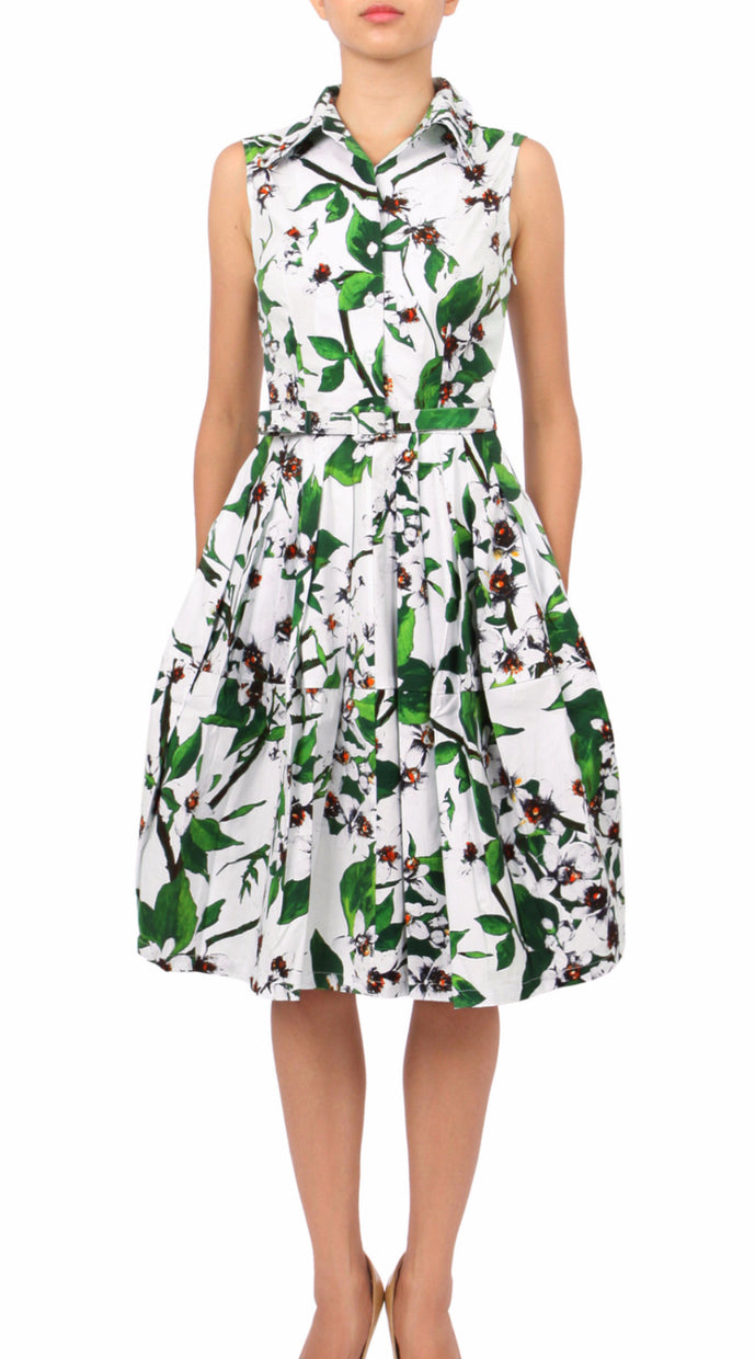 Sleeveless | Magnolia | White White | Front | Shirt Dress By Samantha Sung