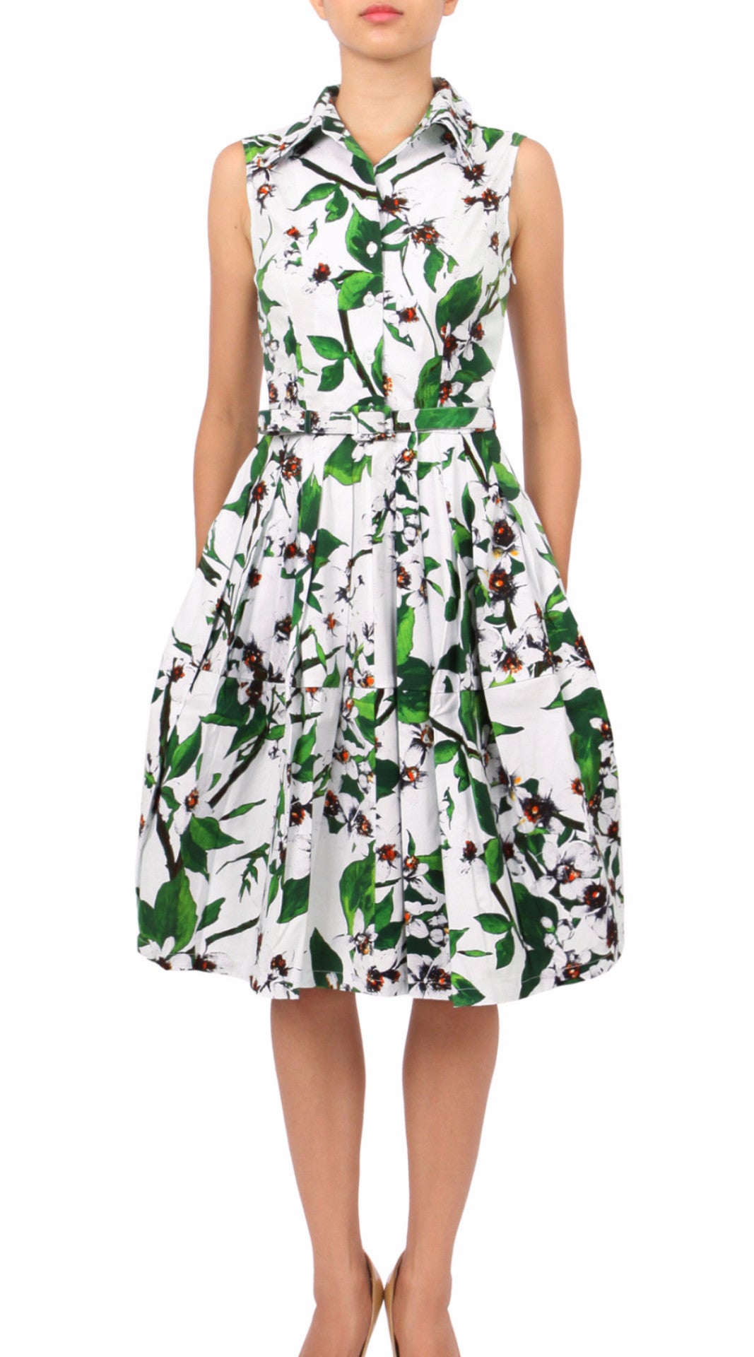 Sleeveless | Magnolia | White White | Front | Shirt Dress By Samantha Sung