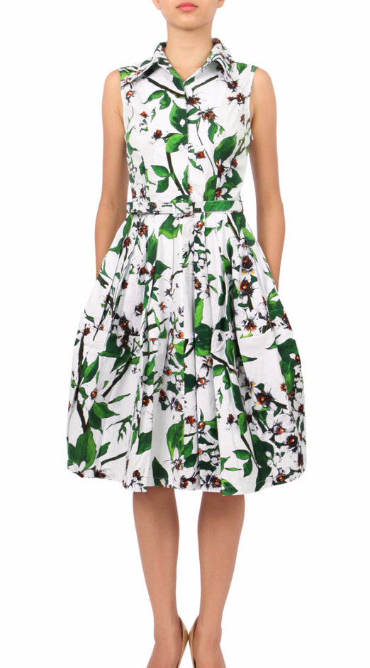 Sleeveless | Magnolia | White White | Front-1 | Shirt Dress By Samantha Sung