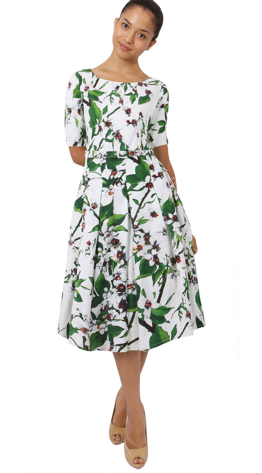 1/2 Sleeve | Magnolia | White White | Front | Dress By Samantha Sung
