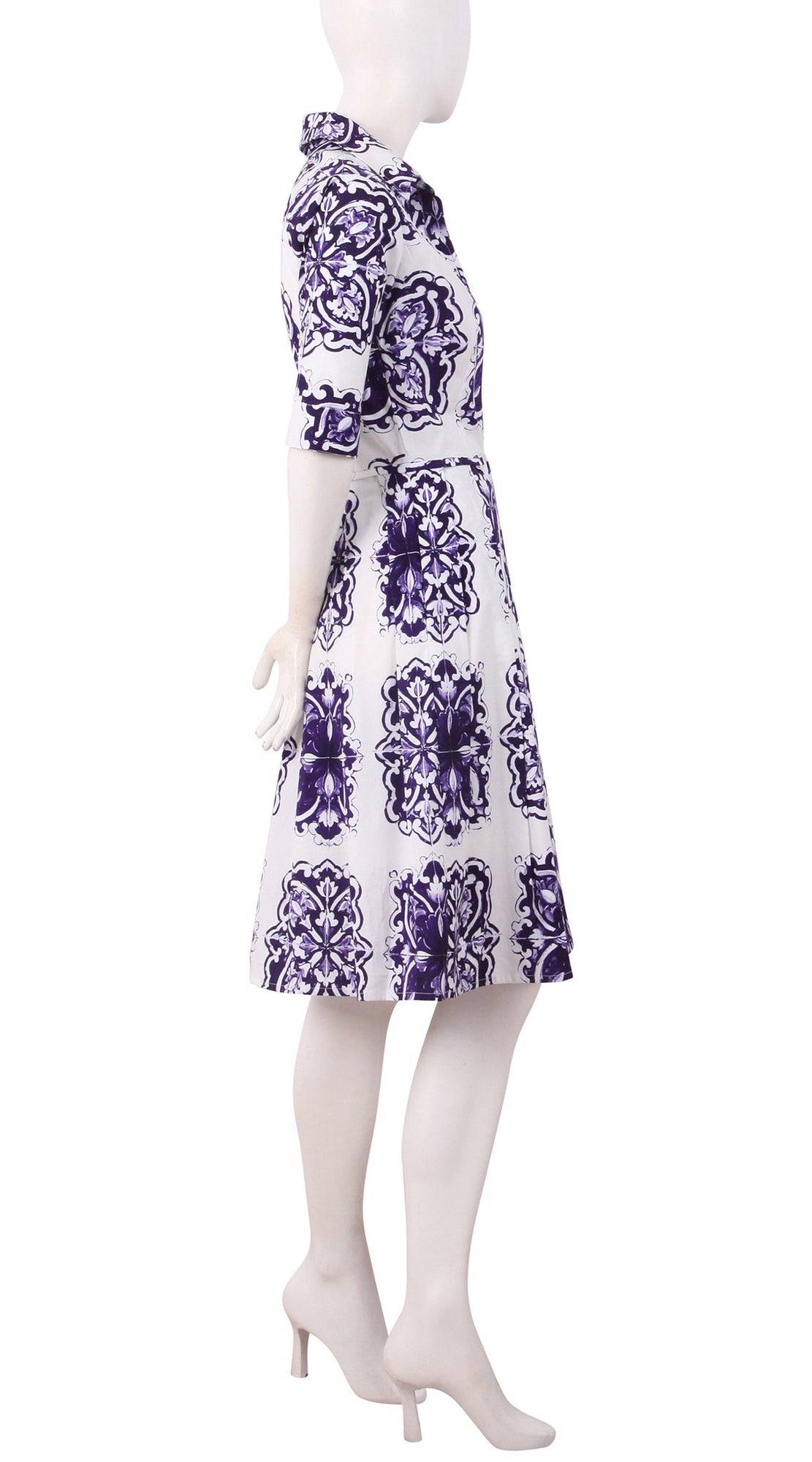 1/2 Sleeve | Maiolica | White Lilac | Right | Shirt Dress By Samantha Sung