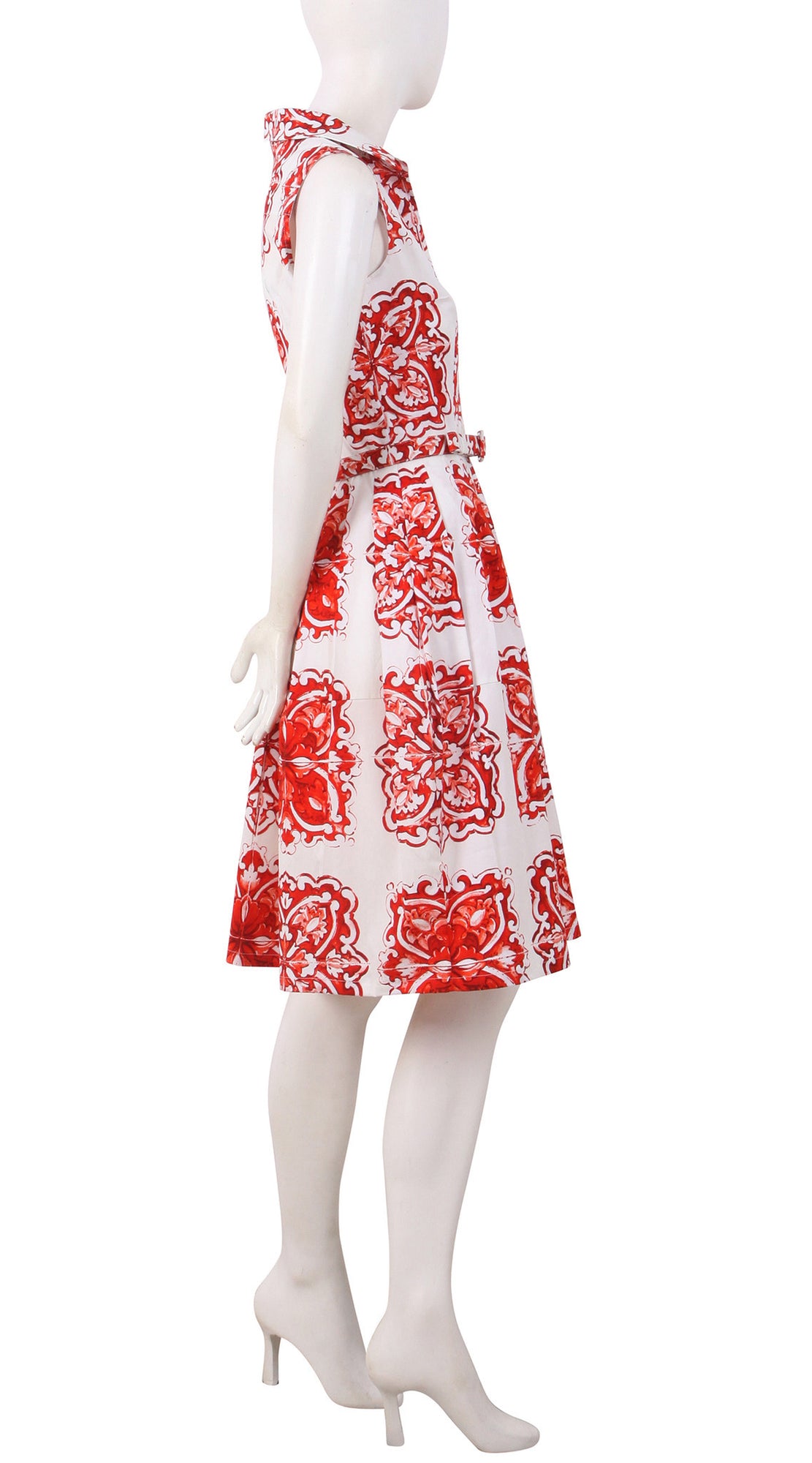Sleeveless | Maiolica | White Red | Right | Shirt Dress By Samantha Sung