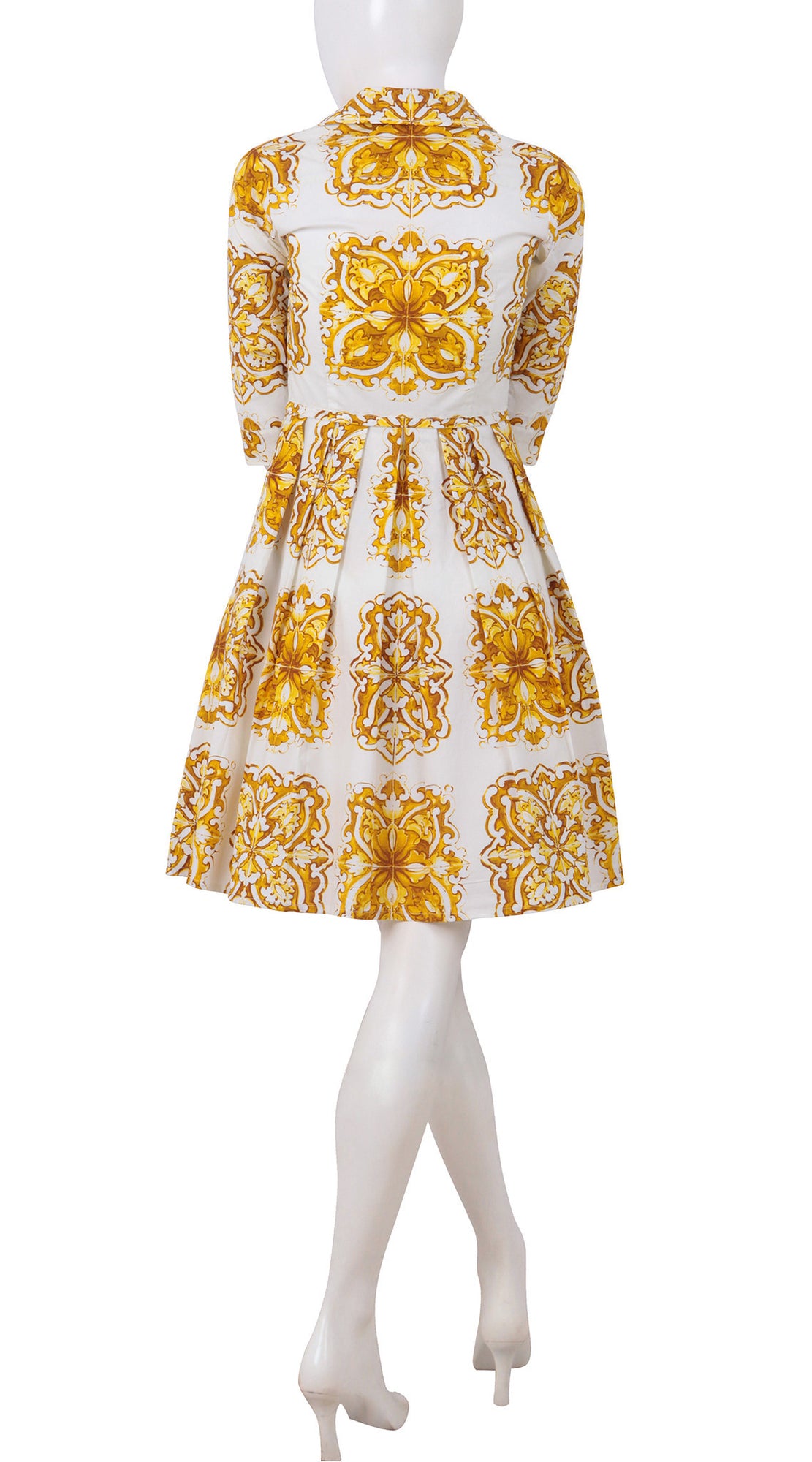 3/4 Sleeve | Maiolica | White Yellow | Back | Shirt Dress By Samantha Sung