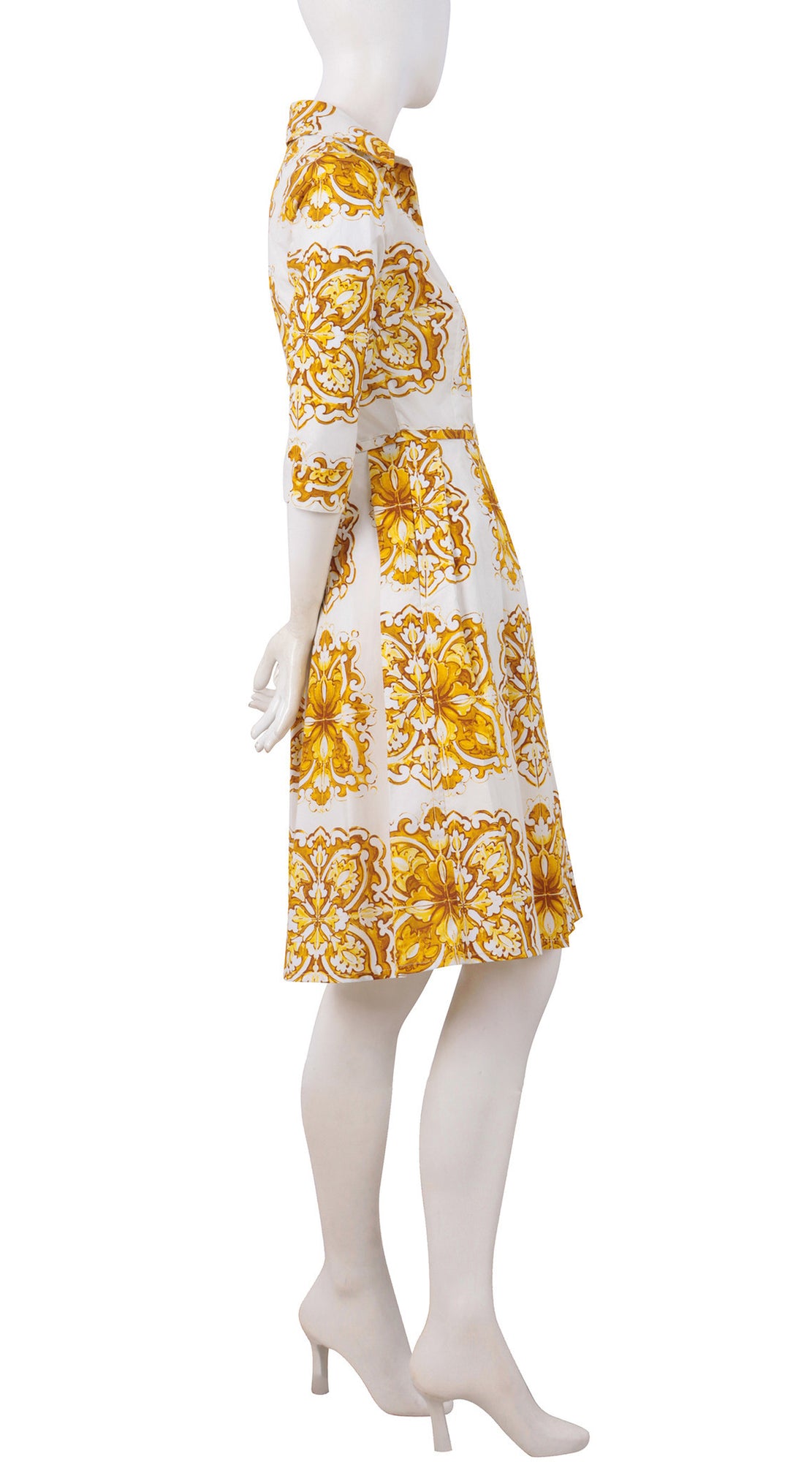 3/4 Sleeve | Maiolica | White Yellow | Right | Shirt Dress By Samantha Sung