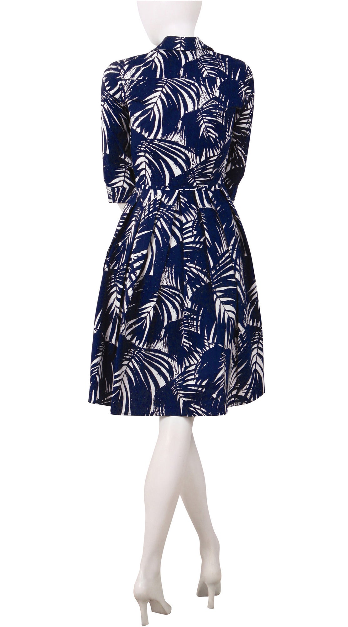 1/2 Sleeve | Maui Palm | White Indigo | Back | Shirt Dress By Samantha Sung
