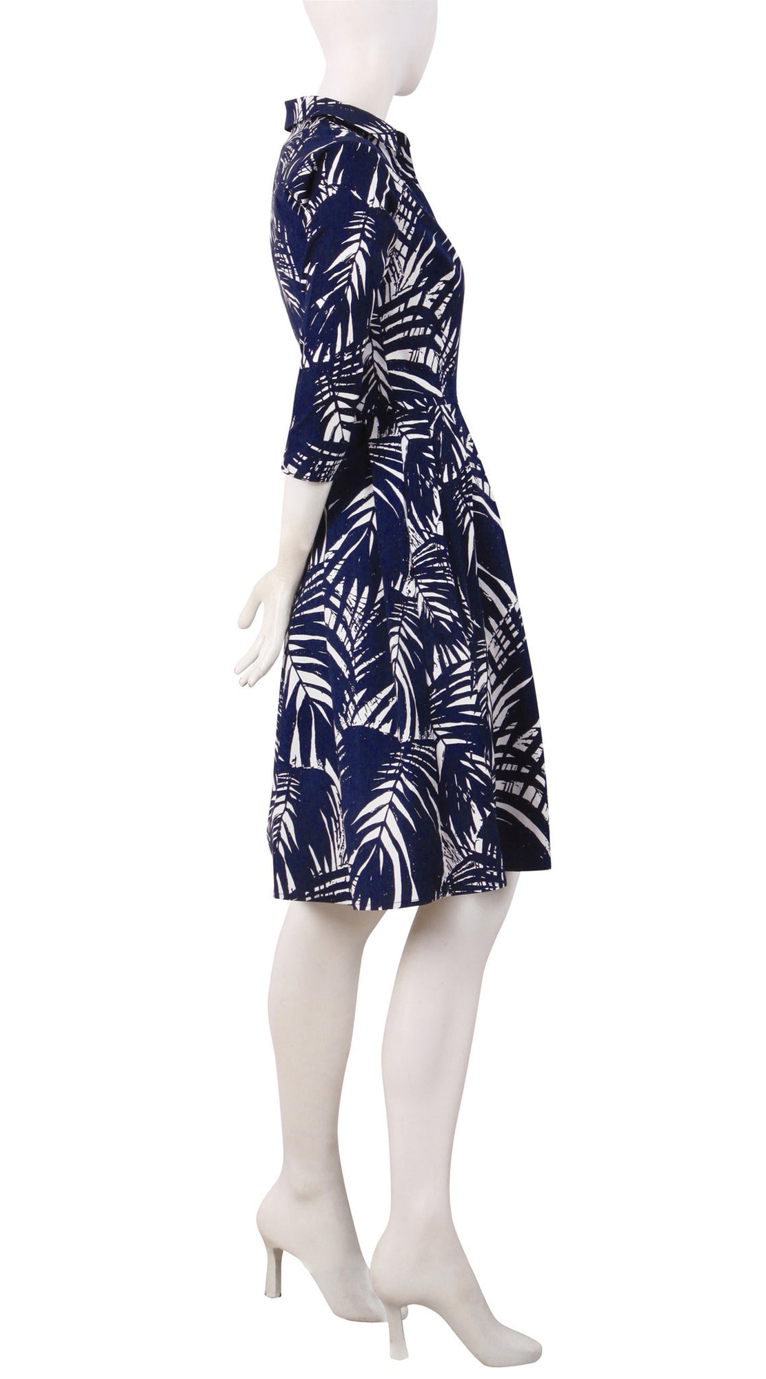 1/2 Sleeve | Maui Palm | White Indigo | Right | Shirt Dress By Samantha Sung
