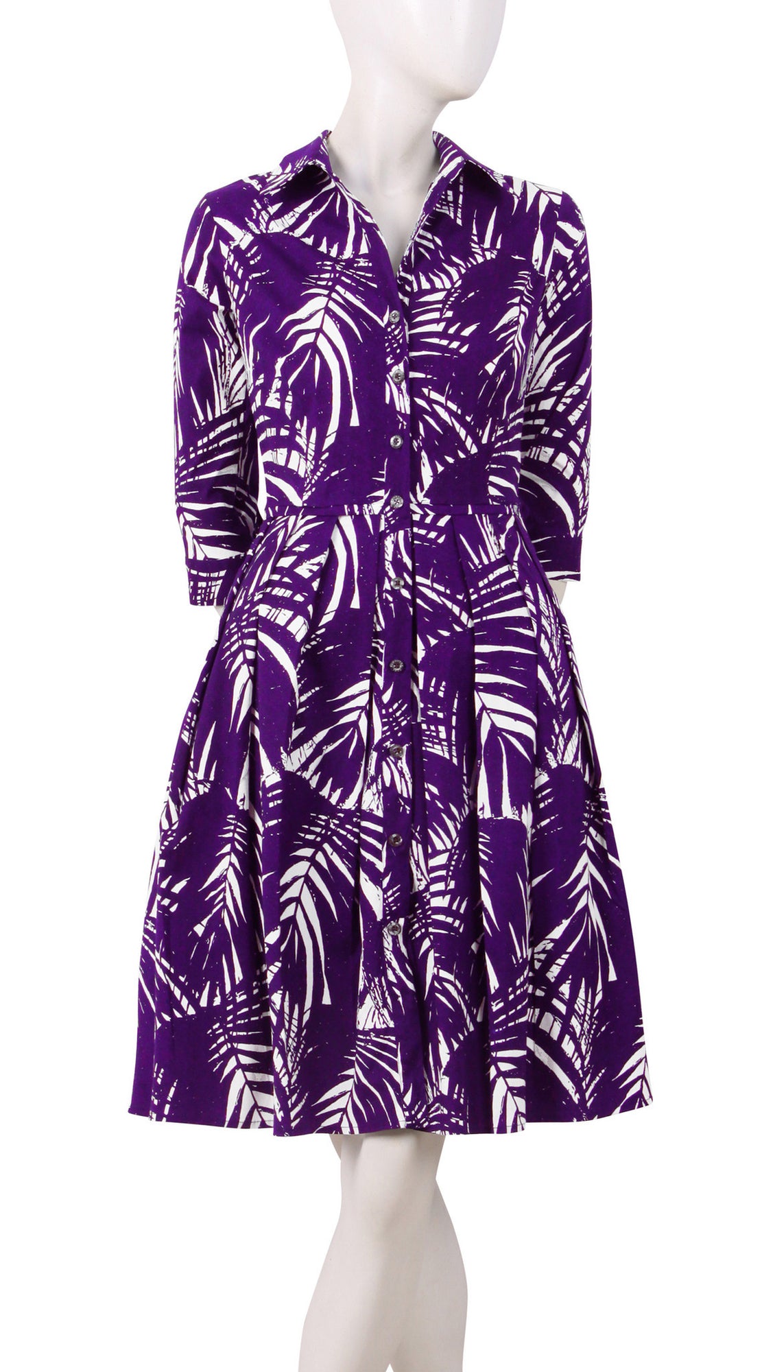 1/2 Sleeve | Maui Palm | White Lilac | Front | Shirt Dress By Samantha Sung