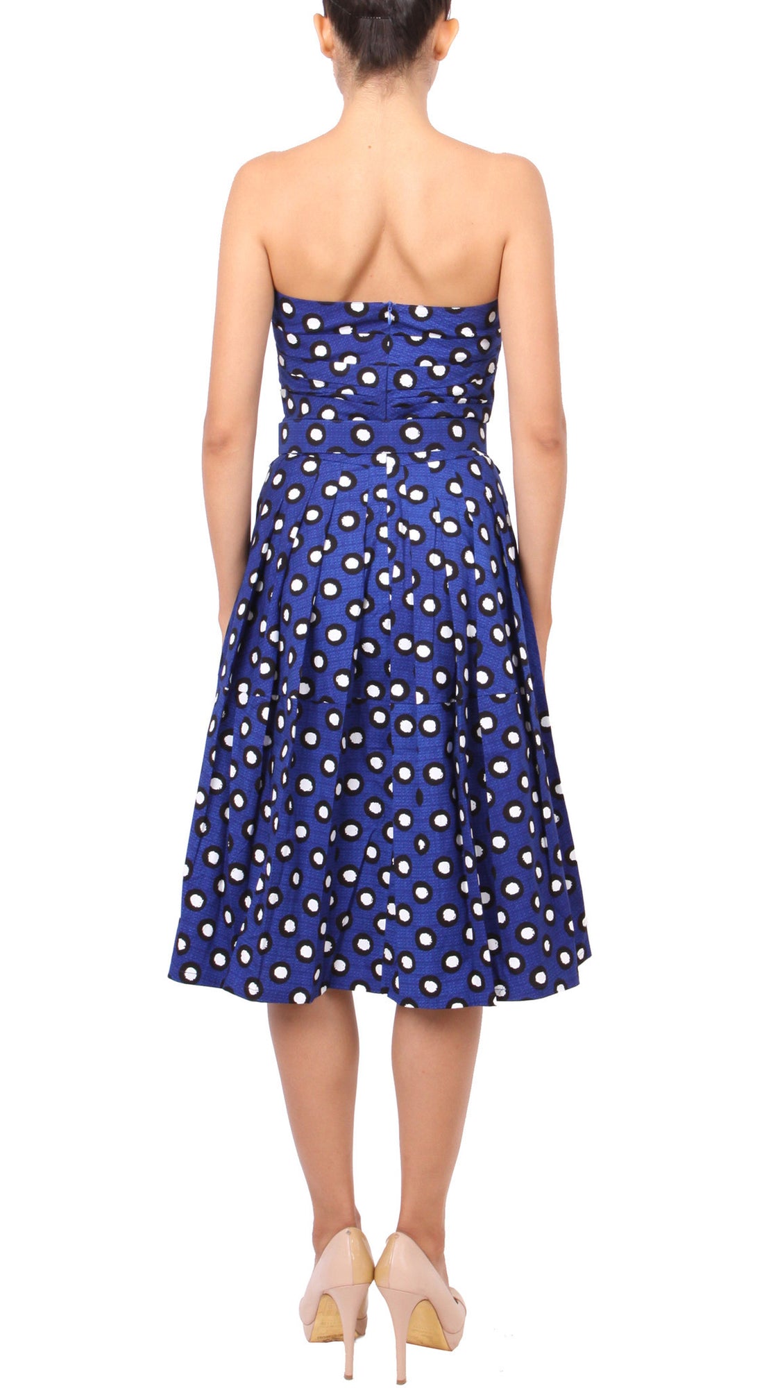 Strapless | Micro Dots | Cobalt Blue White | Back | Dress By Samantha Sung