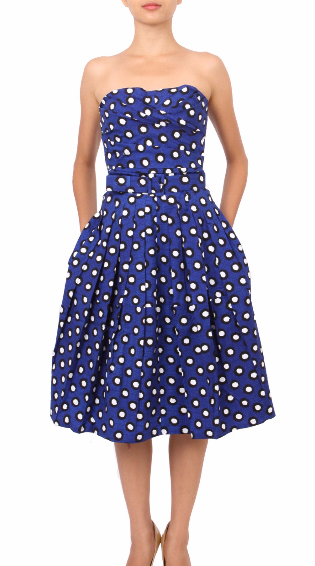 Strapless | Micro Dots | Cobalt Blue White | Front | Dress By Samantha Sung