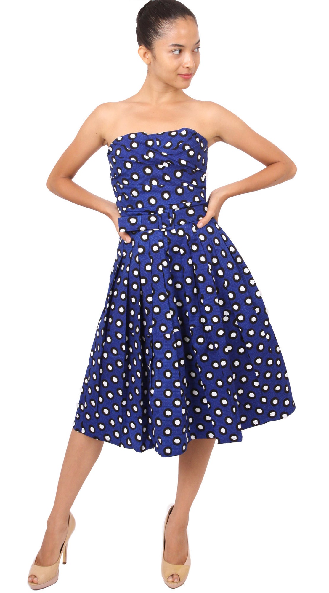 Strapless | Micro Dots | Cobalt Blue White | Front-1 | Dress By Samantha Sung