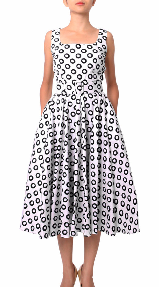 Sleeveless | Micro Dots | White Black | Front-1 | Dress By Samantha Sung