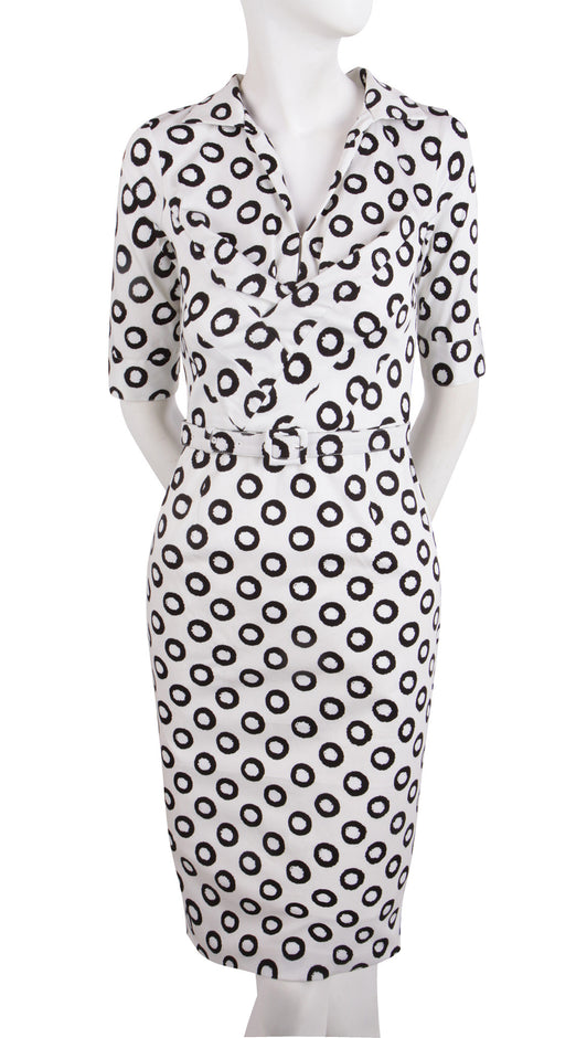 1/2 Sleeve | Micro Dots | White Black | Front | Dress By Samantha Sung