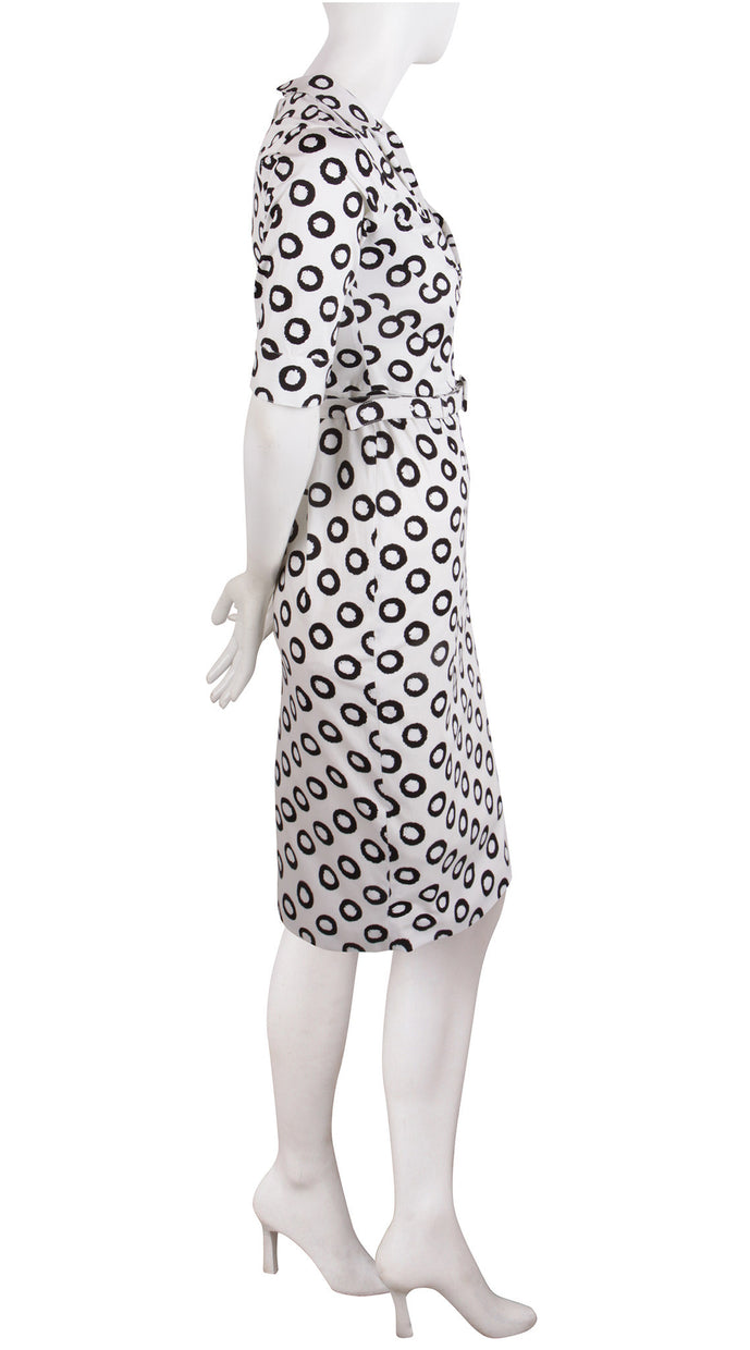 1/2 Sleeve | Micro Dots | White Black | Right | Dress By Samantha Sung