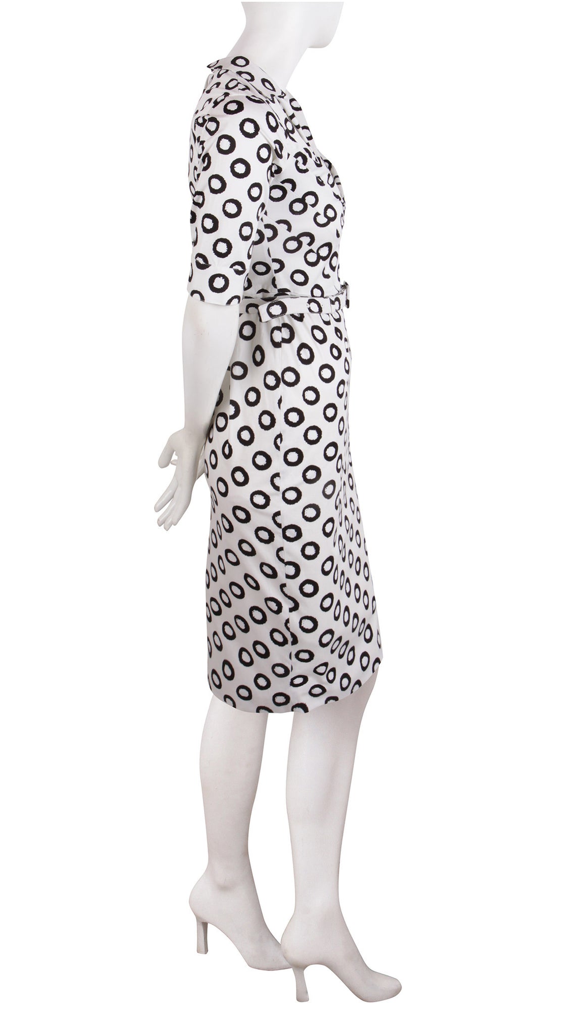 1/2 Sleeve | Micro Dots | White Black | Right | Dress By Samantha Sung