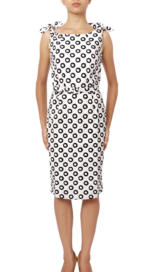 Tie Shoulder | Micro Dots | White Black | Front-1 | Dress By Samantha Sung