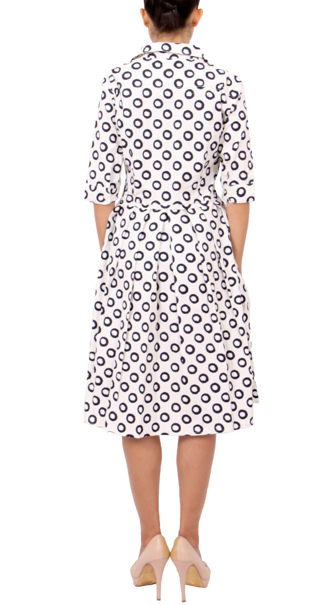 1/2 Sleeve | Micro Dots | White Black | Back | Shirt Dress By Samantha Sung