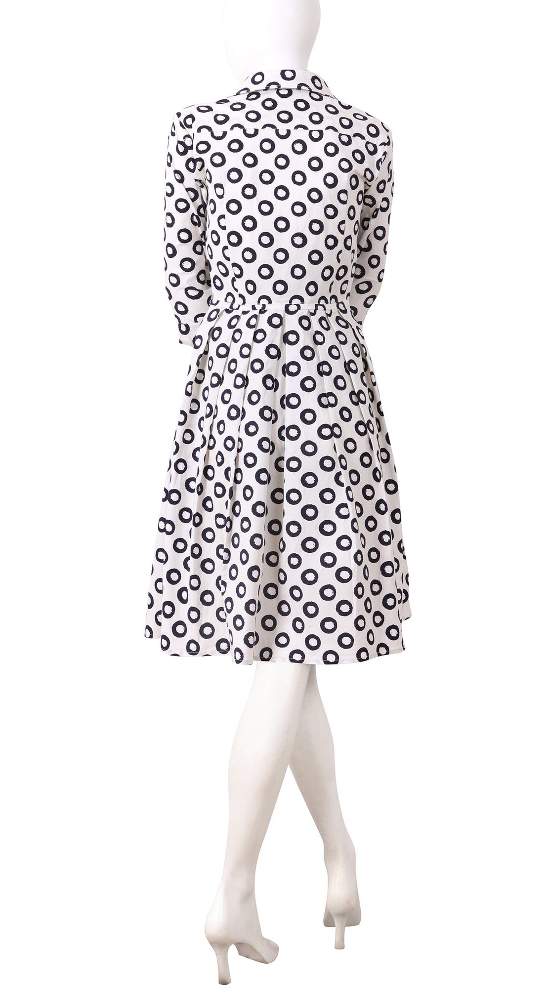 3/4 Sleeve | Micro Dots | White Black | Back | Shirt Dress By Samantha Sung