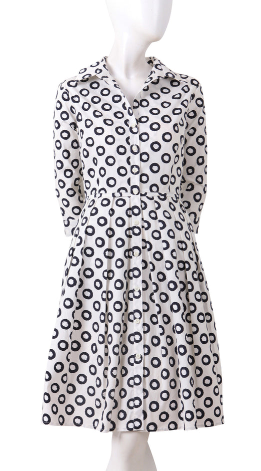 3/4 Sleeve | Micro Dots | White Black | Style | Shirt Dress By Samantha Sung