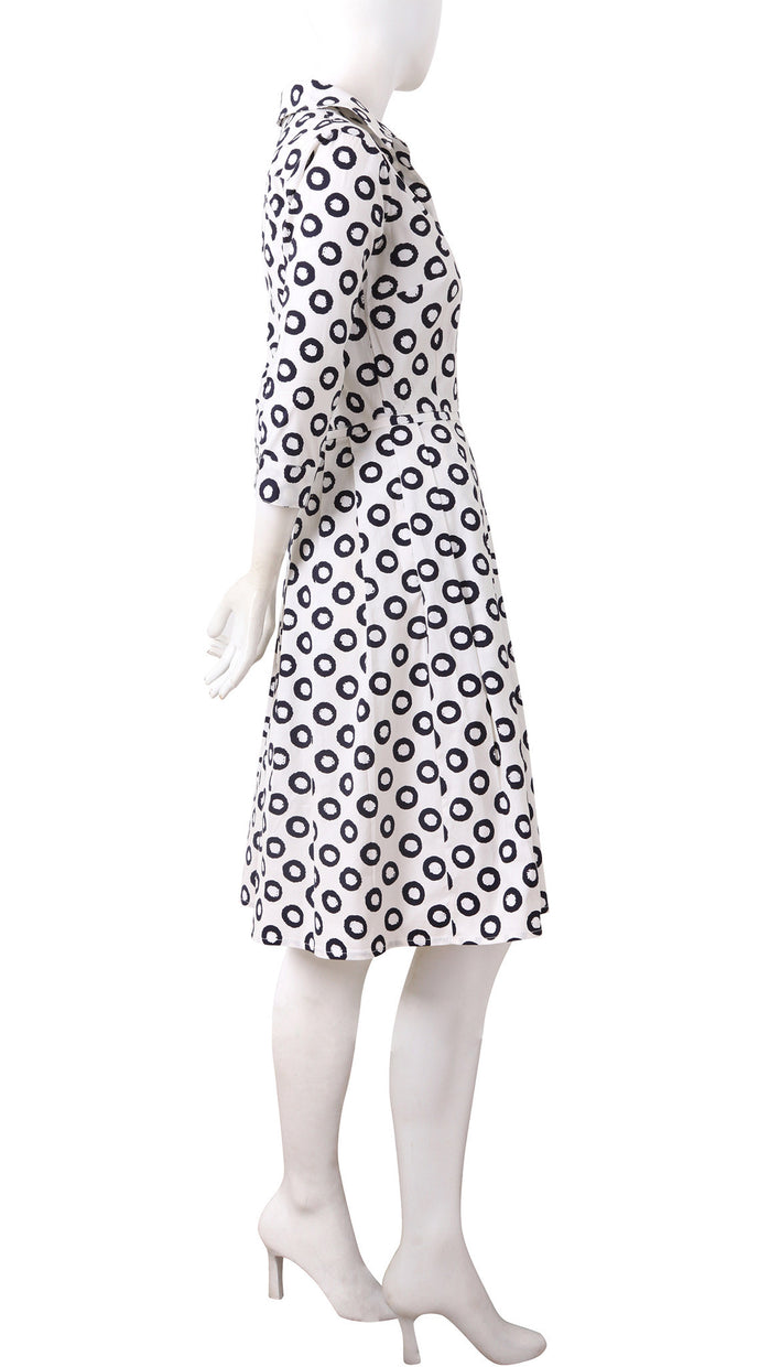 3/4 Sleeve | Micro Dots | White Black | Right | Shirt Dress By Samantha Sung