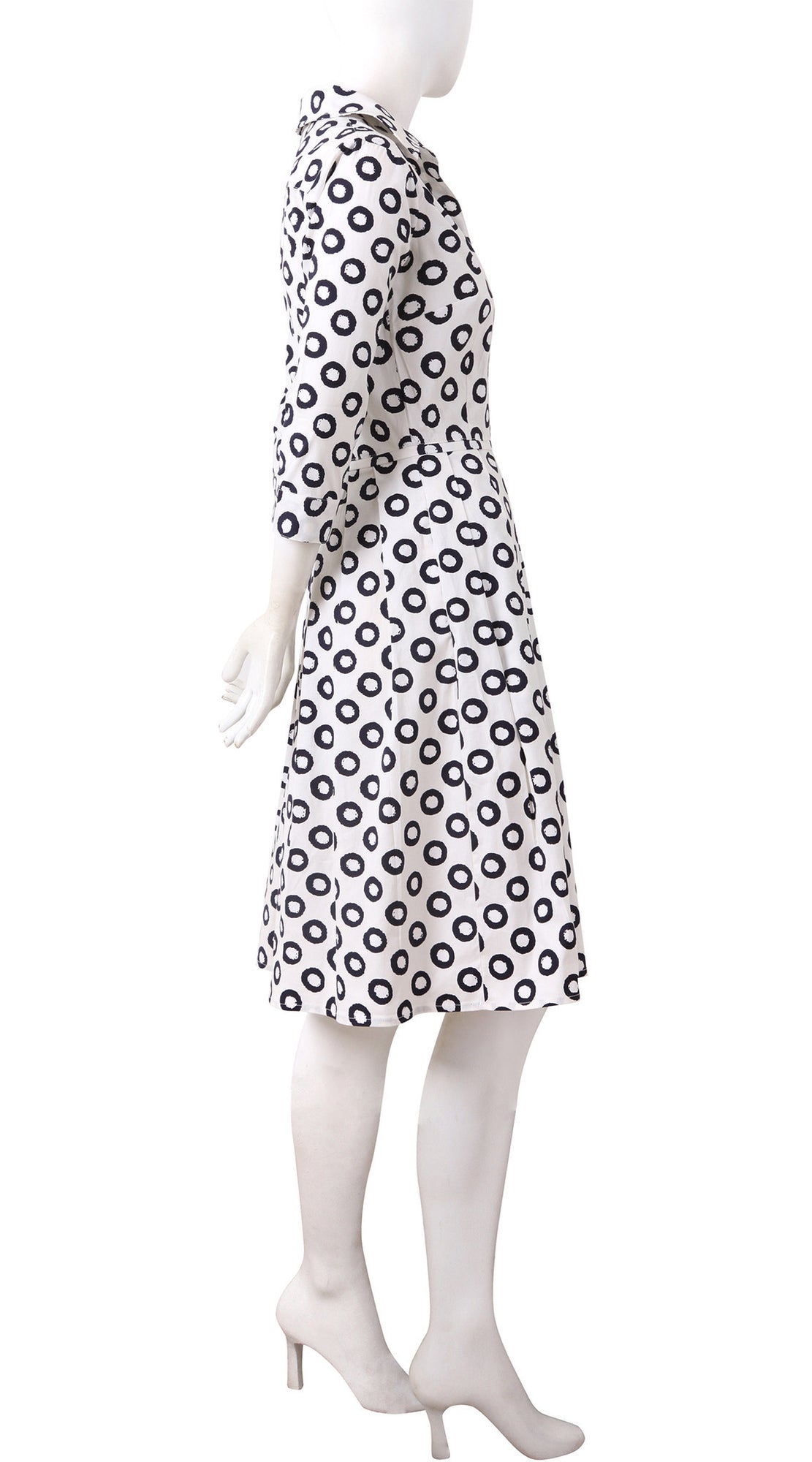 3/4 Sleeve | Micro Dots | White Black | Right | Shirt Dress By Samantha Sung